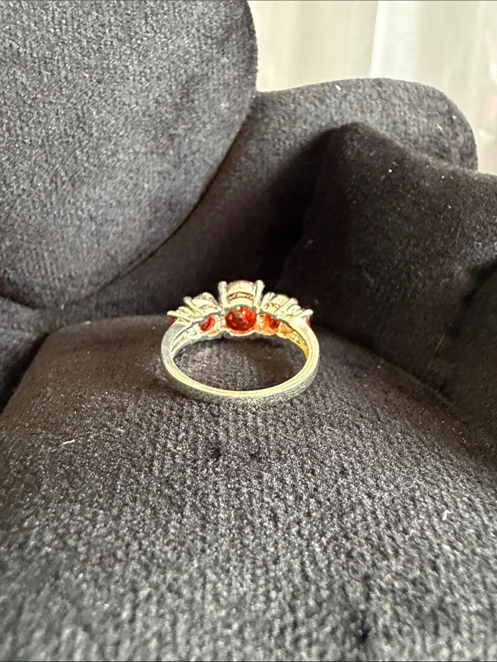 Elegant Red Crystal Three-Stone Ring - Classic Women's Jewelry